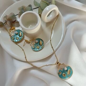 İnci Ve Deniz Kabuğu Tasarım Çelik Kolye