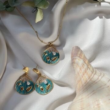 İnci Ve Deniz Kabuğu Tasarım Çelik Kolye