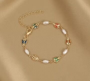 İncili Renkli Kelebek Tasarım Bileklik