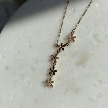 Zirkon Taşlı Çiçek  Tasarım Çelik Kolye