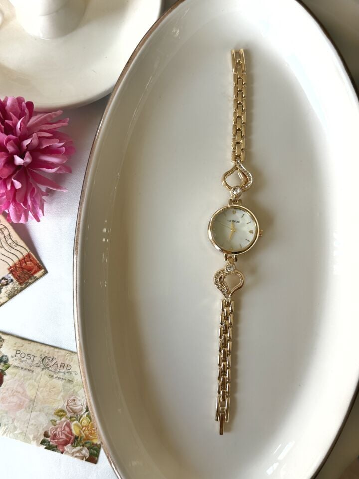 Taşlı Kalp Detay Tasarım Vintage Saat