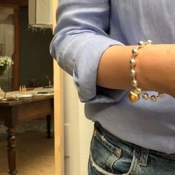 Kalp Detaylı Gümüş Bileklik