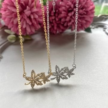 Taşlı Yaprak Çelik Kolye