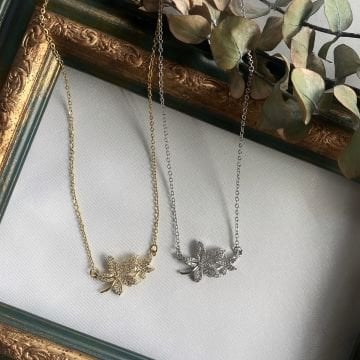 Taşlı Yaprak Çelik Kolye