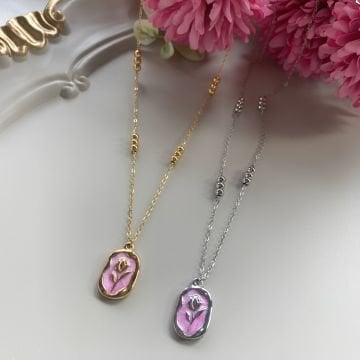 Vintage Pinky Rose Çelik Kolye