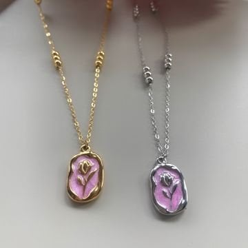 Vintage Pinky Rose Çelik Kolye