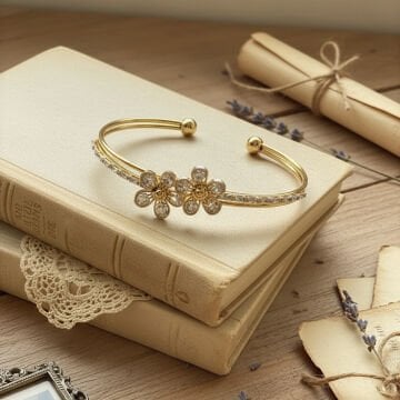 Taş Detaylı Çiçek Halka Bileklik