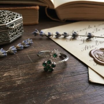 Vintage Yeşim Taşlı Çiçek Yüzük