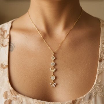 Anka Kuşu Kalp ve Kelebek Detaylı Çelik Kolye