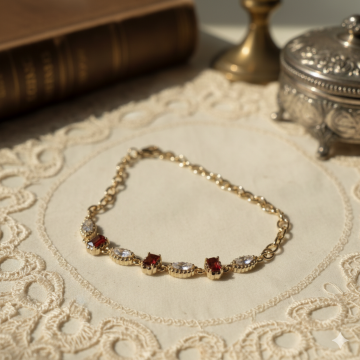 Kırmızı Taşlı Vintage Bileklik