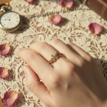 Taş Detaylı Çiçek Figürlü Tasarım Yüzük