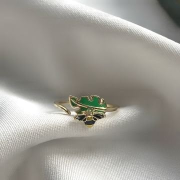 Arı Figürlü Yaprak Tasarım Yüzük