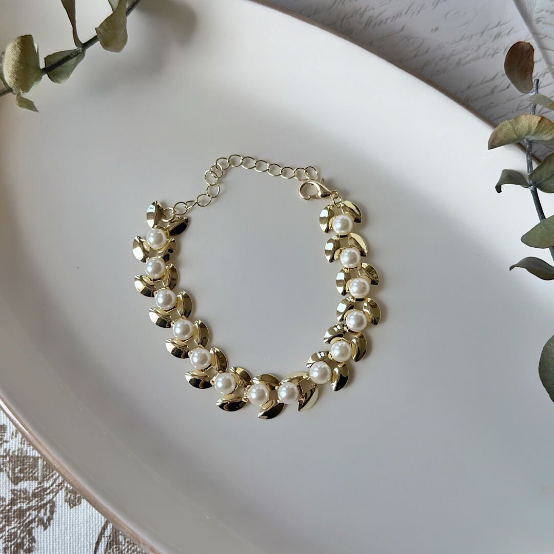 İnci Tasarım Yaprak Model Vintage Bileklik