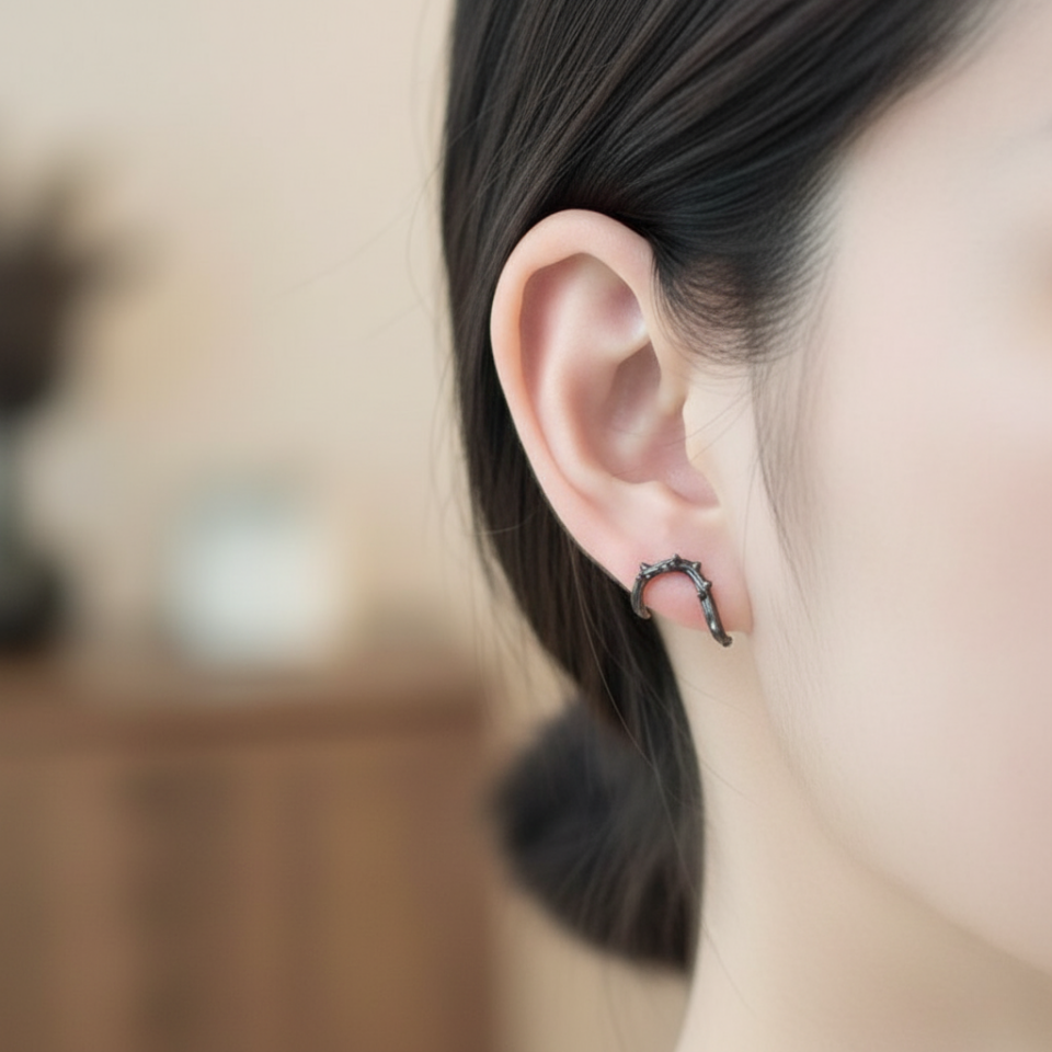 Mavi Gül ve Diken Tasarım Gümüş Küpe