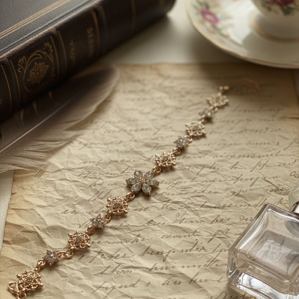 Vintage Zarif Kristal Taşlı Çiçek Bileklik