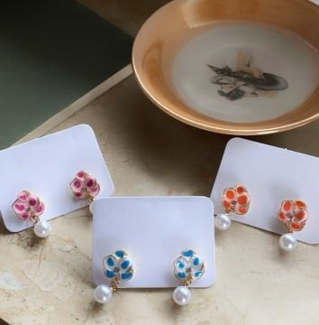 İnci Detaylı Renkli Vintage Küpeler