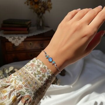 Blue Stone and Leaf  Çelik Bileklik