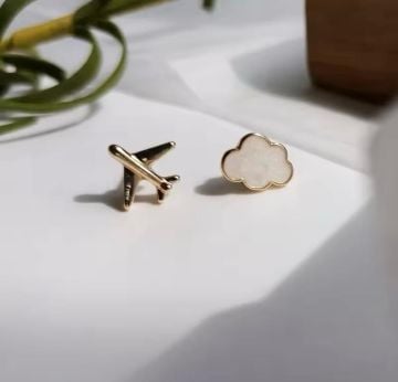 Uçak ve Bulut Retro Küpe