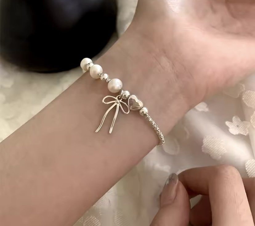 İnci ve Fiyonk Gümüş Bileklik