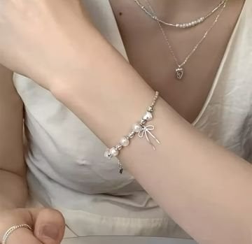 İnci ve Fiyonk Gümüş Bileklik