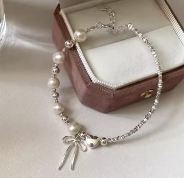 İnci ve Fiyonk Gümüş Bileklik