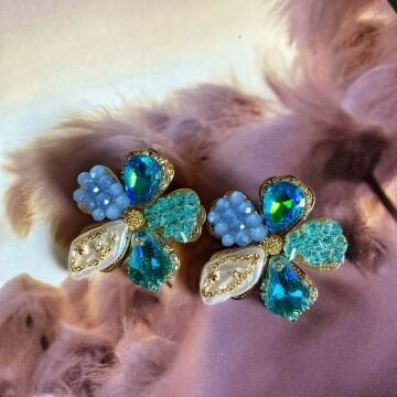 Blue Stone Flower Tasarım Küpe