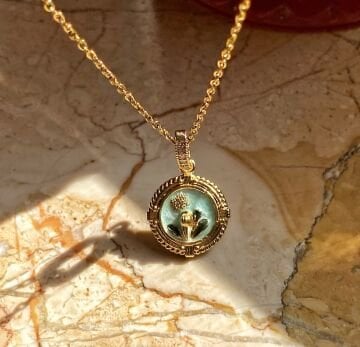 Lale Motifli Vintage Çelik Kolye