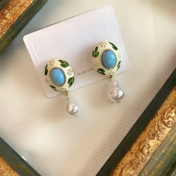 Mavi Taşlı Vintage Küpe