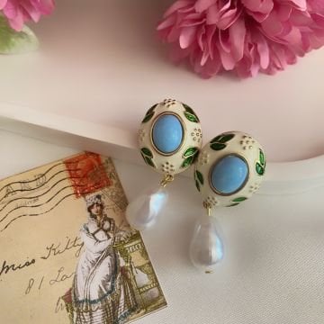 Mavi Taşlı Vintage Küpe