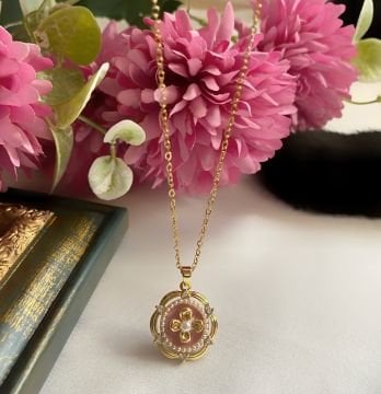 Vintage Pembe Çelik Kolye