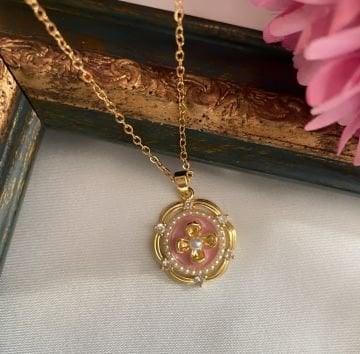 Vintage Pembe Çelik Kolye