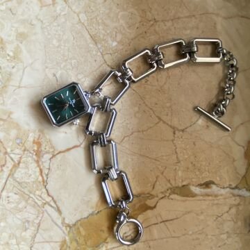 Bileklik Model Zincir Kordon Tasarım Saat silver yeşil