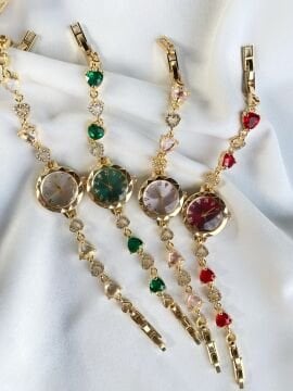 Vintage Taşlı Kalp Tasarım Kordon Saat