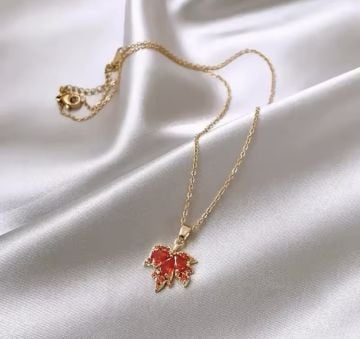 Kırmızı Akçaağaç Yaprağı Çelik Kolye