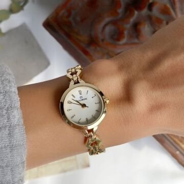Tasarım Kordon Yuvarlak Kasa Vintage Gold Saat
