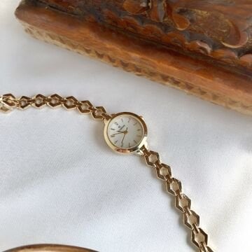 Tasarım Kordon Yuvarlak Kasa Vintage Gold Saat