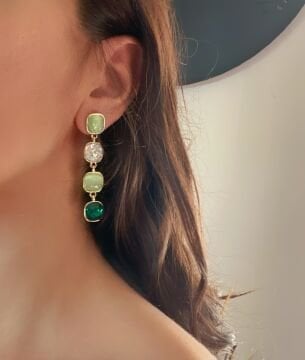 Vintage Green Stone Tasarım Küpe