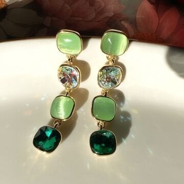 Vintage Green Stone Tasarım Küpe