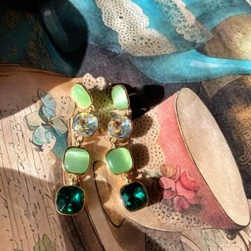 Vintage Green Stone Tasarım Küpe