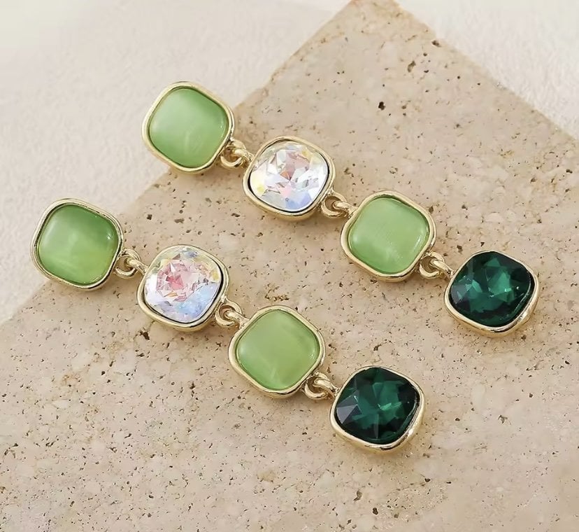 Vintage Green Stone Tasarım Küpe