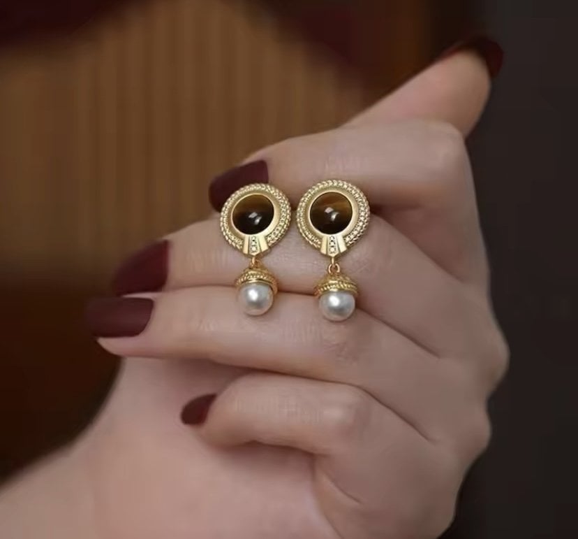 Vintage Stone and Pearl Küpe