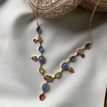 Delphine Vintage Renkli Taşlı Kolye