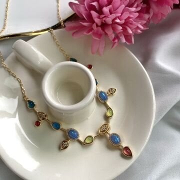 Delphine Vintage Renkli Taşlı Kolye