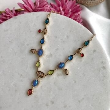 Delphine Vintage Renkli Taşlı Kolye