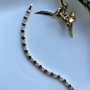 Taşlı Gold Kalp Tasarım Bileklik
