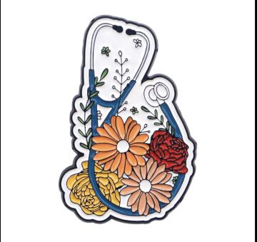 Çiçek Desenli Stetoskop Tasarım Broş