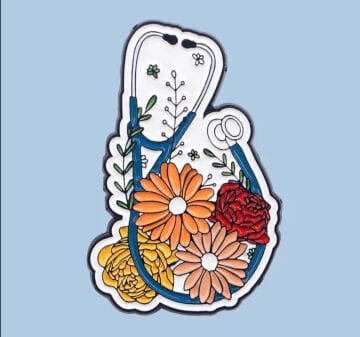 Çiçek Desenli Stetoskop Tasarım Broş