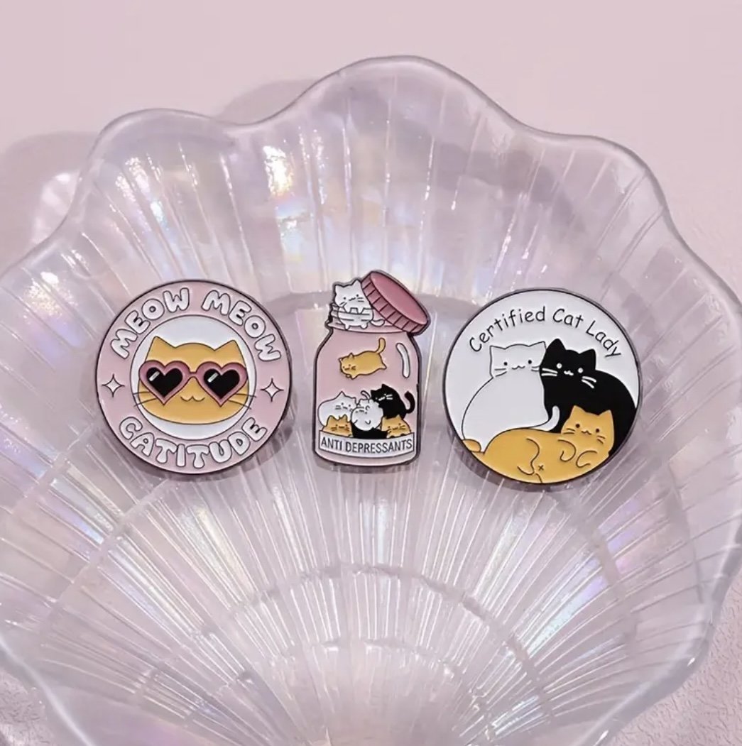 Antidepresan 3'lü Kedi Broş Set