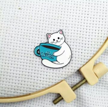 Kahve Fincanı ve Kedi Tasarım Broş