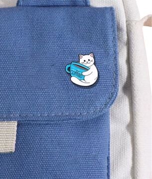 Kahve Fincanı ve Kedi Tasarım Broş